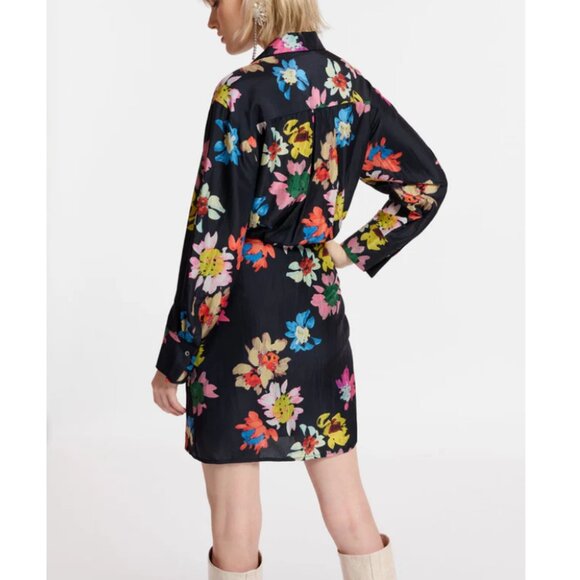 Essentiel Antwerp Women's Black Floral Dropped Shoulder Eberry Wrap Mini Dress - Picture 4 of 7